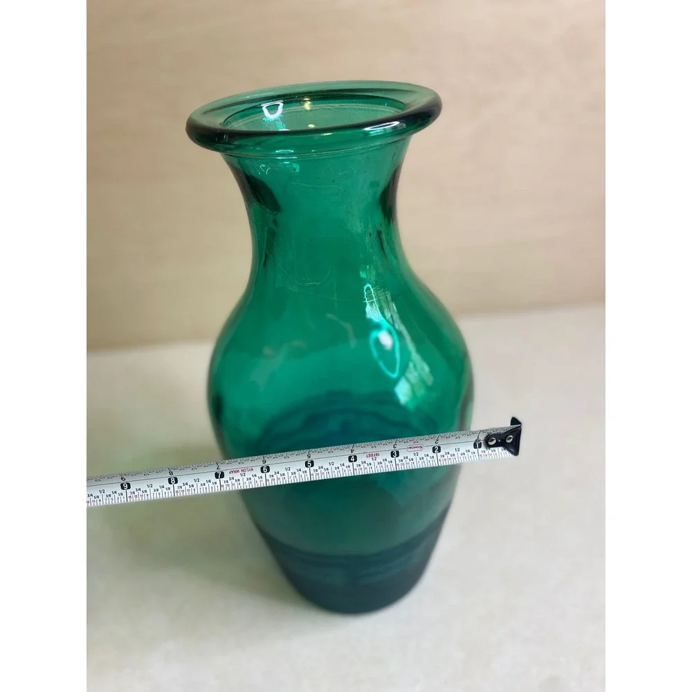 15.5in Large Glass Vase Emerald Green Made Spain Ribbed Base Boho Chic Emerald